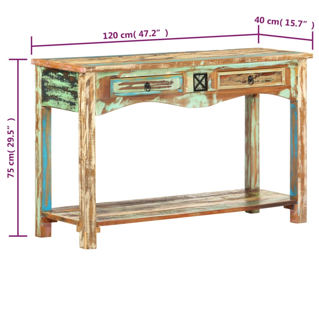 Konzolni stol od masivnog obnovljenog drva 120 x 40 x 75 cm