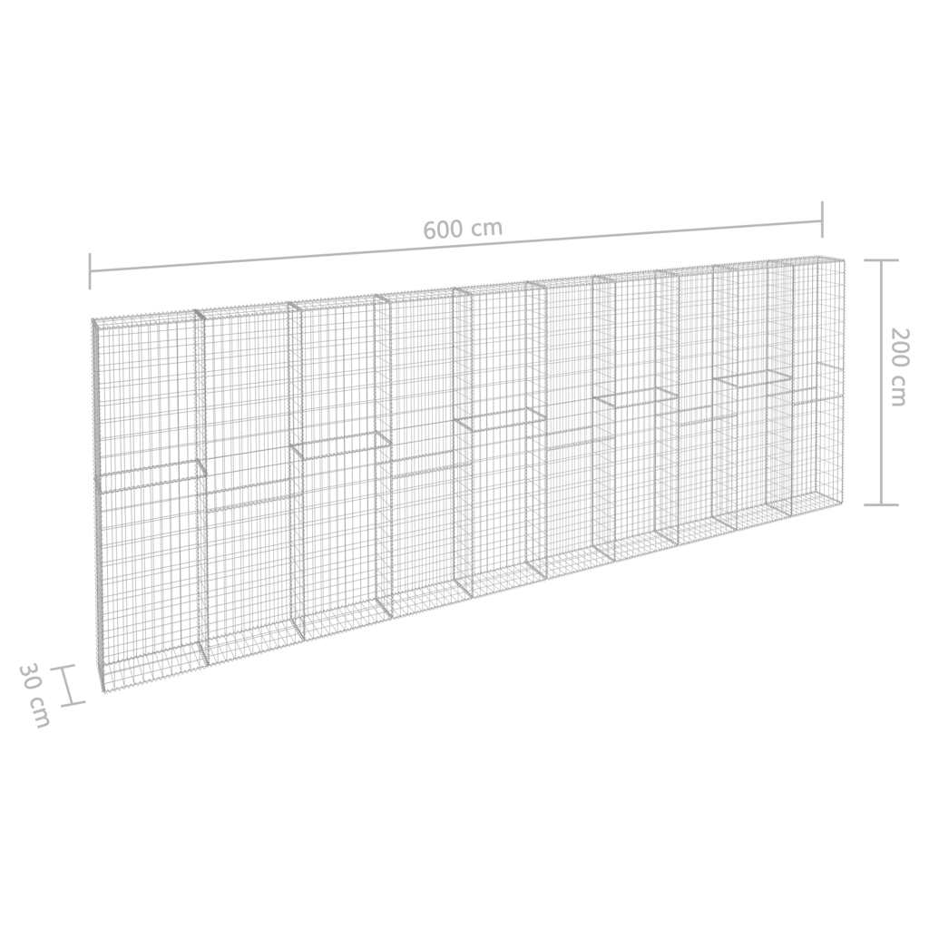 Gabionski zid s poklopcima od pocinčanog čelika 600x30x200 cm