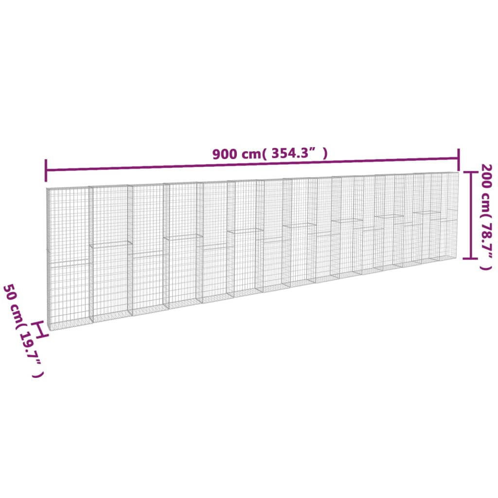 Gabionski zid s poklopcima od pocinčanog čelika 900x50x200 cm