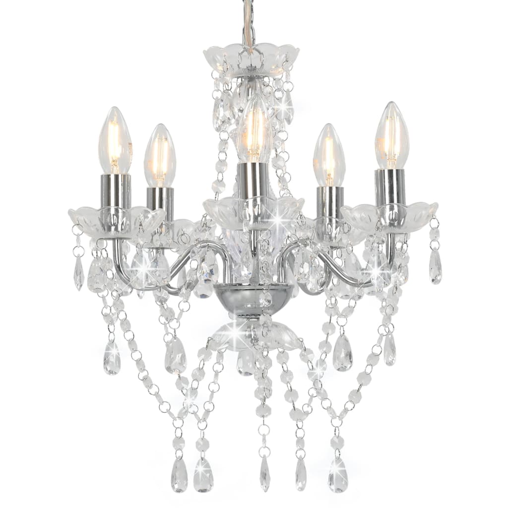 Luster s kristalnim perlama srebrni okrugli 5 x E14