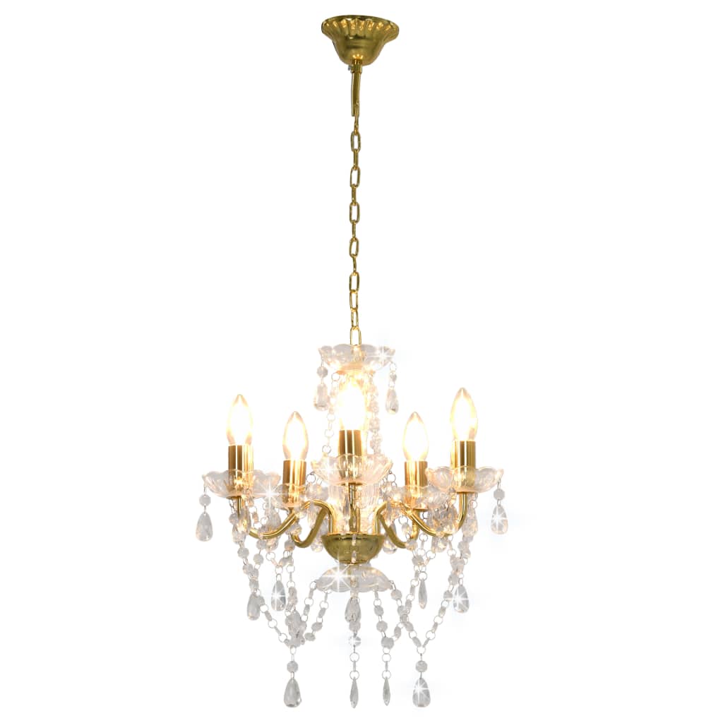 Luster s kristalnim perlama zlatni okrugli 5 x E14