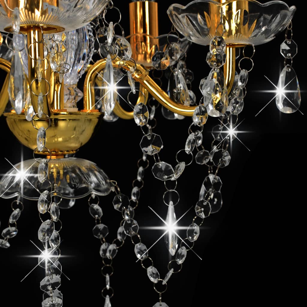 Luster s kristalnim perlama zlatni okrugli 5 x E14