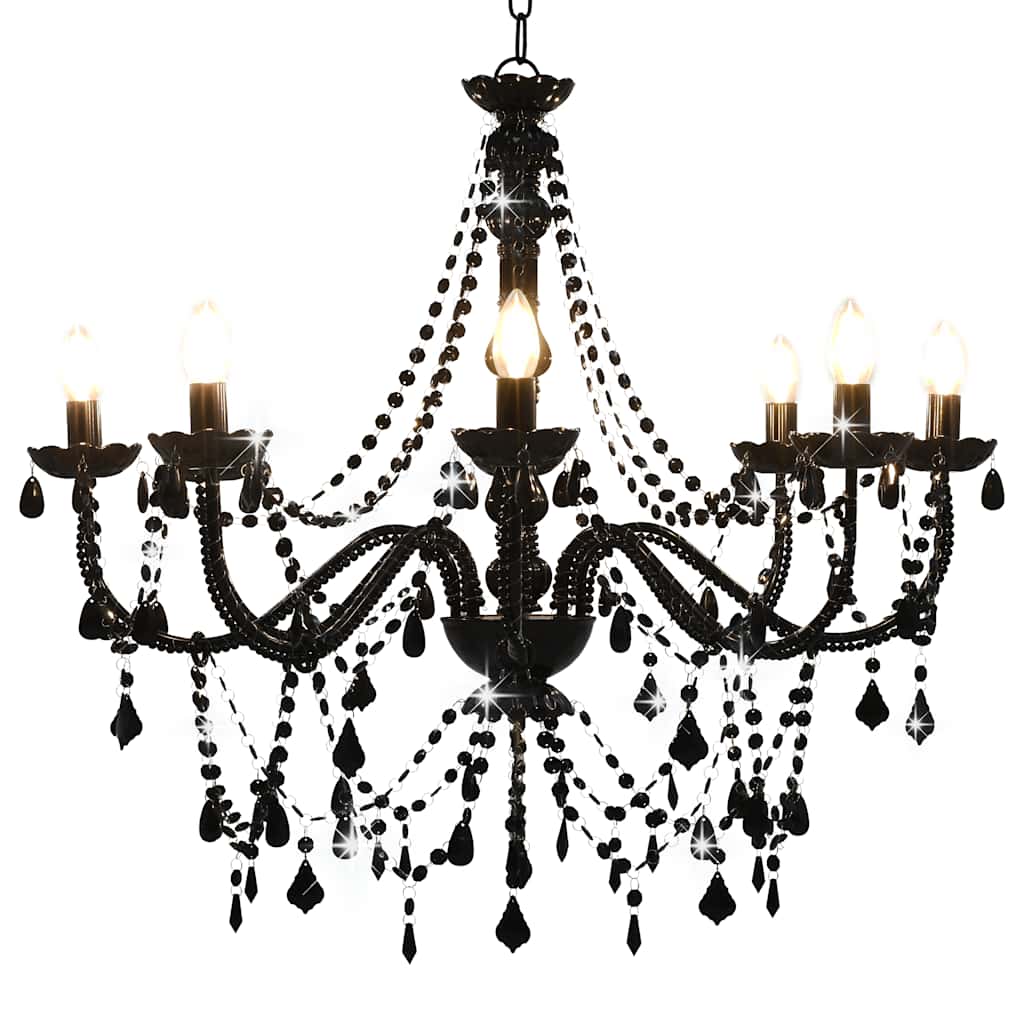 Luster s perlama crni 8 žarulja E14