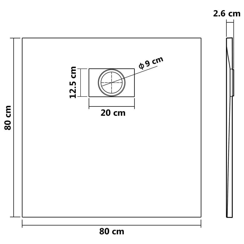 Kada za tuš SMC crna 80 x 80 cm