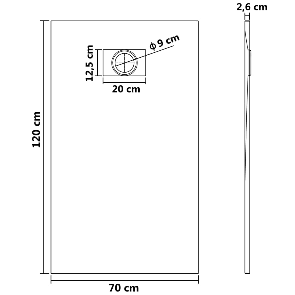 Kada za tuš SMC crna 120 x 70 cm
