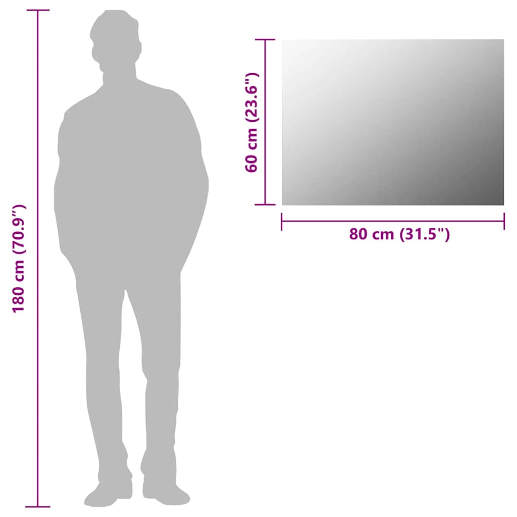 Ogledalo bez okvira 80 x 60 cm stakleno