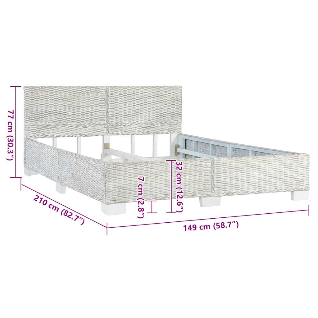 Okvir za krevet od prirodnog ratana sivi 140 x 200 cm