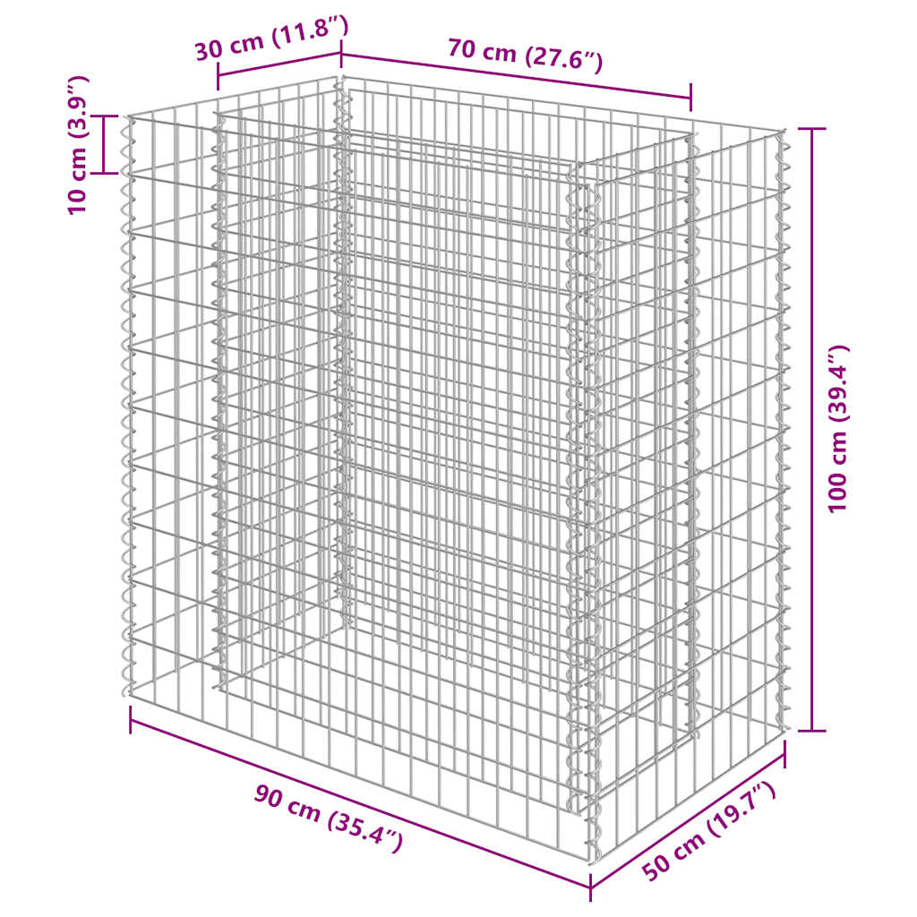 Gabionska sadilica od pocinčanog čelika 90 x 50 x 100 cm