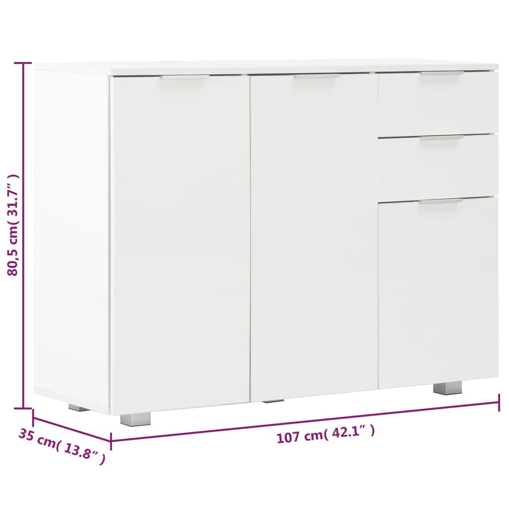 Komoda visoki sjaj bijela 107x35x80,5 cm