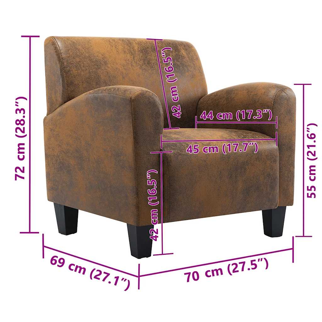 Sofa fotelja smeđa 70x69x72 cm umjetna koža brušena koža