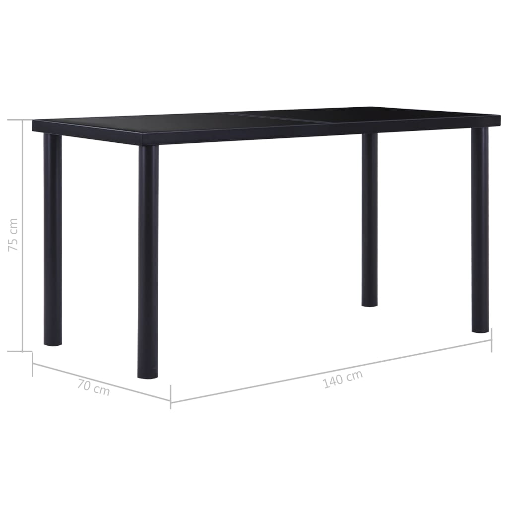 Blagovaonski stol crni 140 x 70 x 75 cm od kaljenog stakla