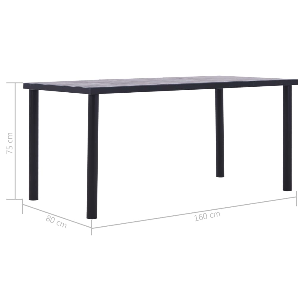 Blagovaonski stol crni i siva boja betona 160 x 80 x 75 MDF