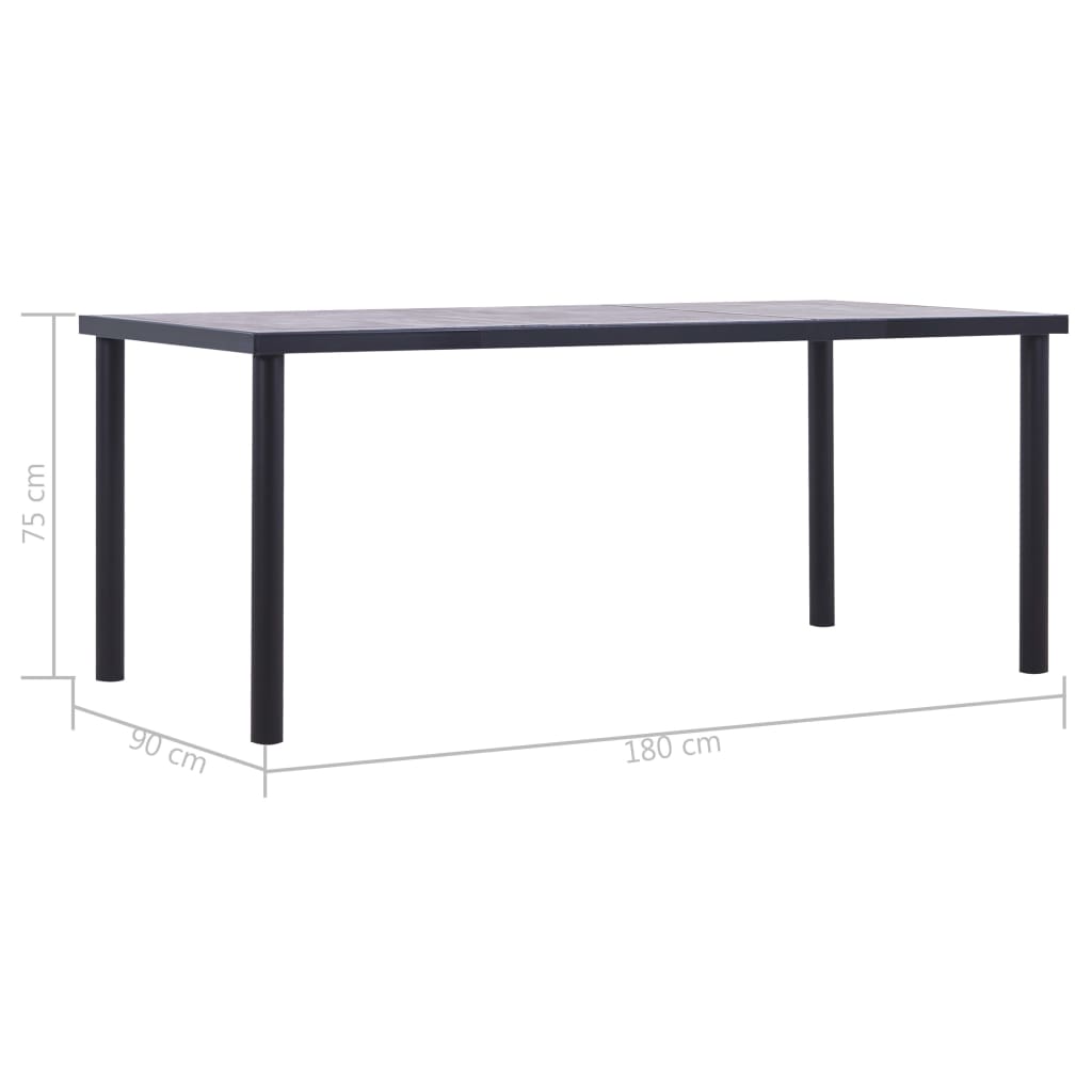 Blagovaonski stol crni i siva boja betona 180 x 90 x 75 cm MDF