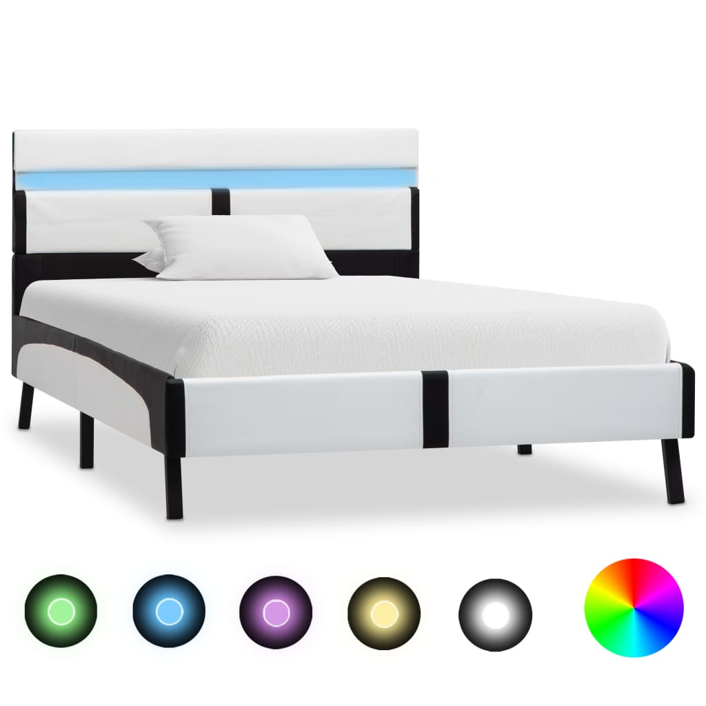 Okvir za krevet od umjetne kože LED bijelo-crni 90 x 200 cm