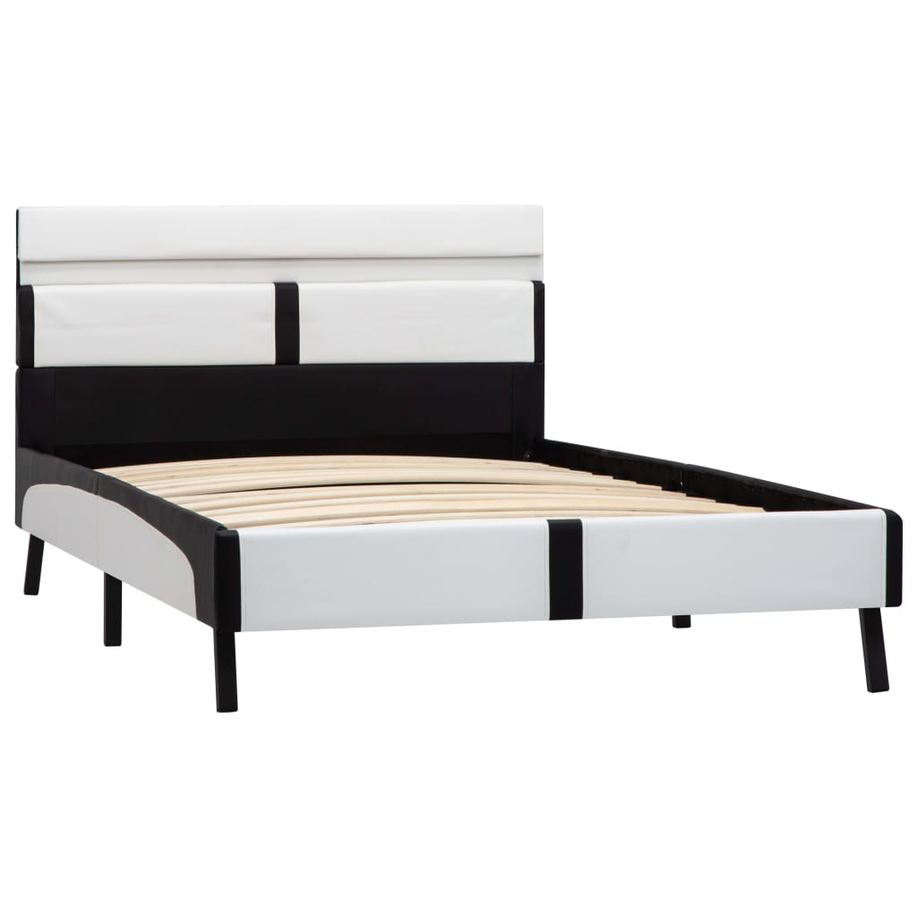 Okvir za krevet od umjetne kože LED bijelo-crni 90 x 200 cm