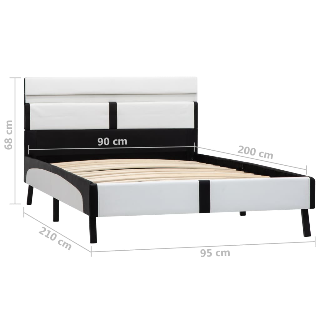 Okvir za krevet od umjetne kože LED bijelo-crni 90 x 200 cm
