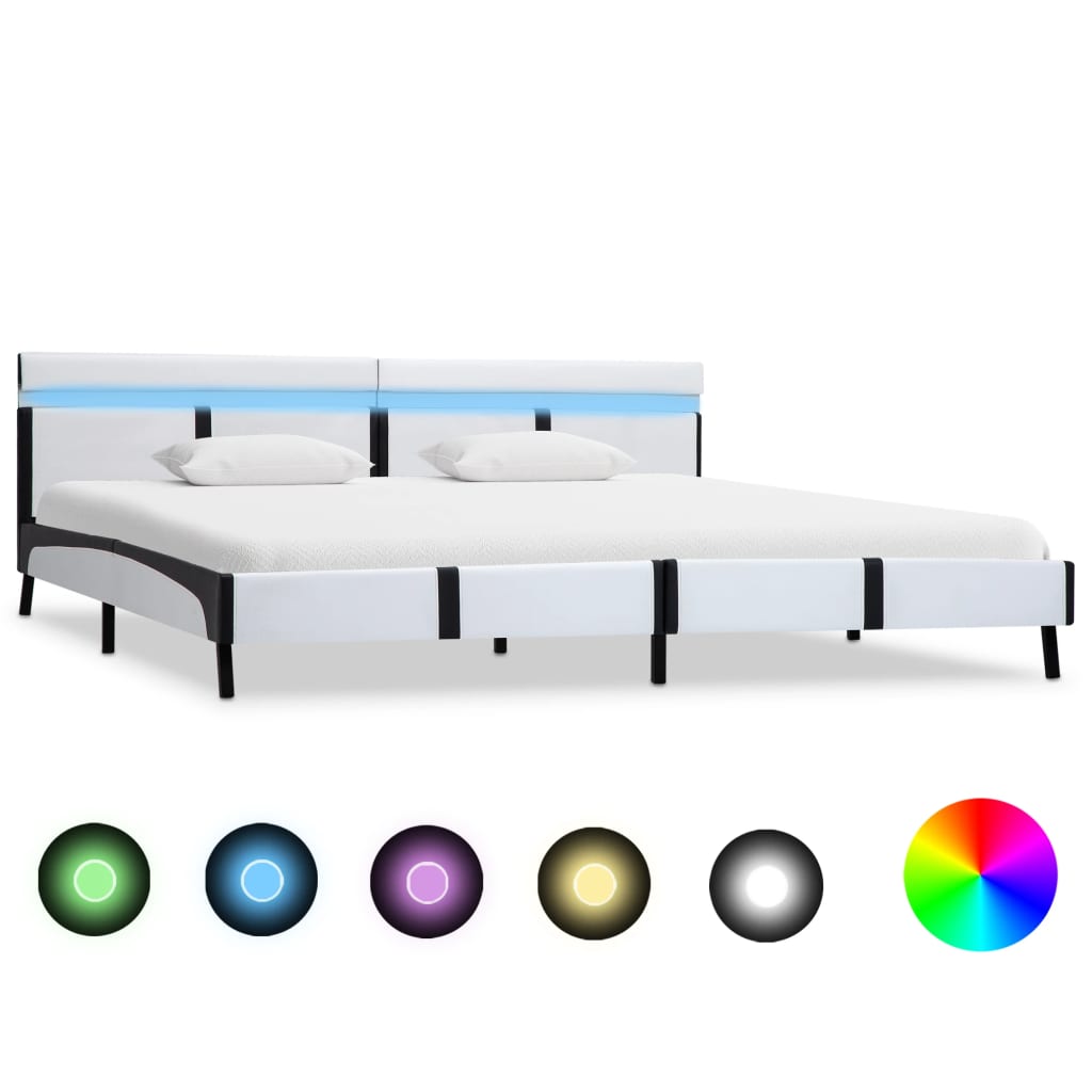 Okvir za krevet od umjetne kože LED bijeli 180 x 200 cm