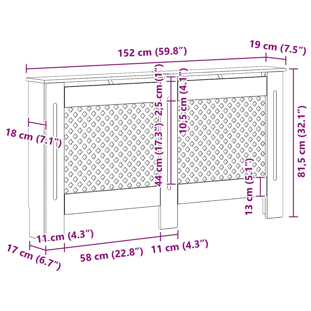 Pokrov za radijator bijeli 152 x 19 x 81,5 cm MDF