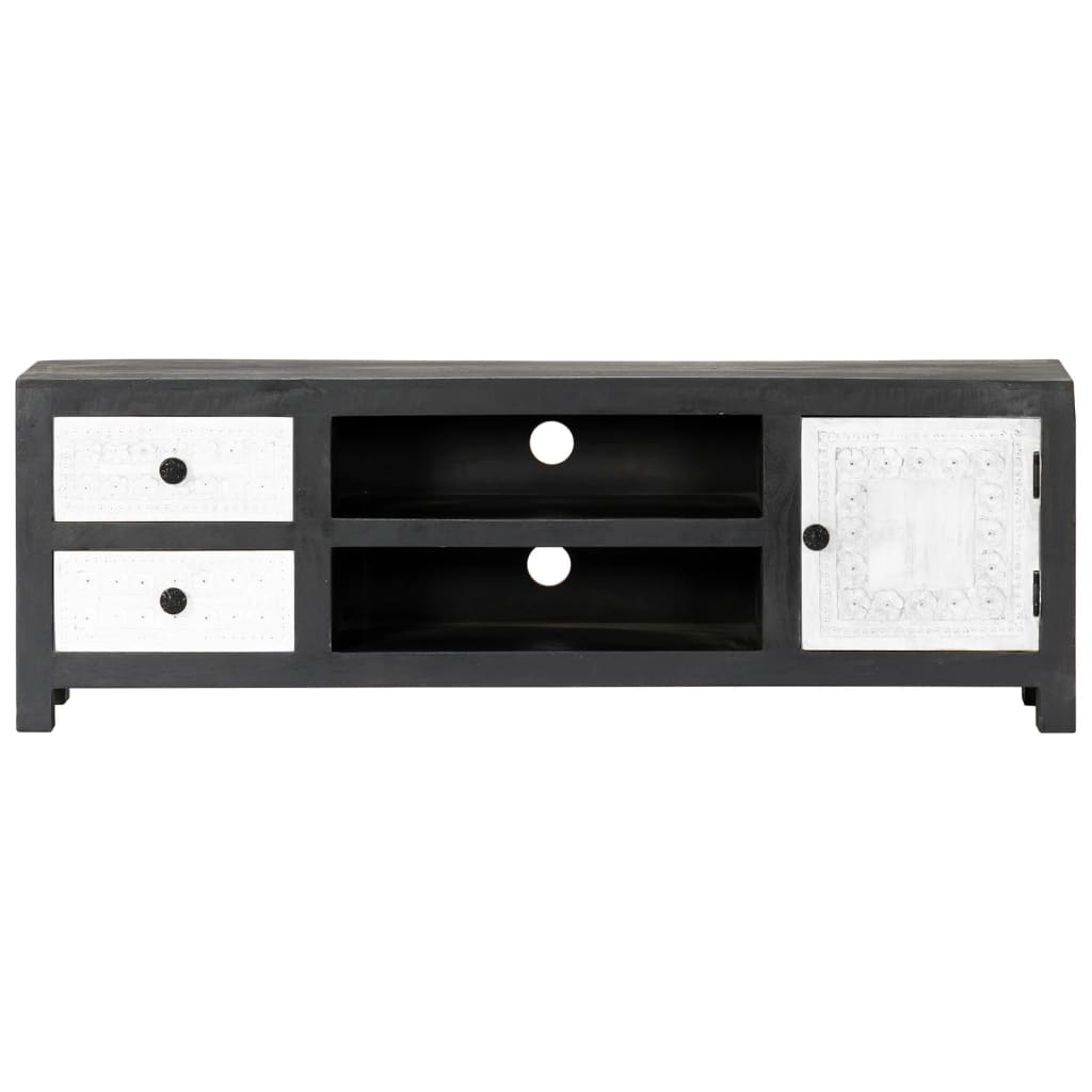 Ručno izrezbareni TV ormarić sivo-bijeli 120x30x40cm drvo manga
