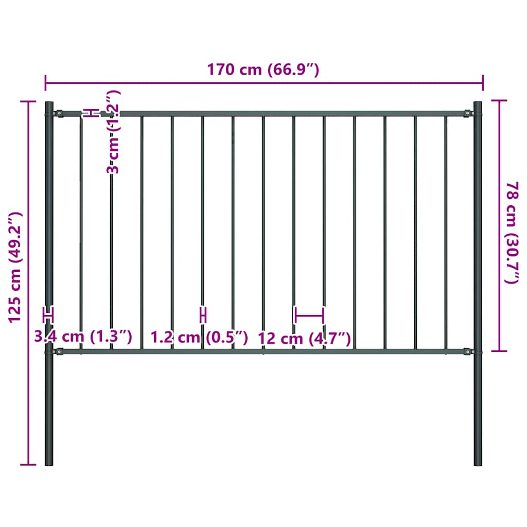 Ogradni panel Woerden sa stupovima čelik 1,7x0,75 m antracit boje