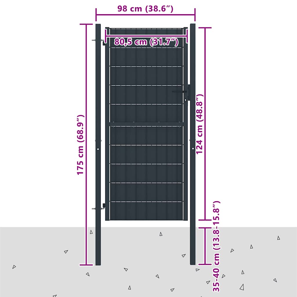 Vrata za ogradu PVC i čelik antracit boje 100x124 cm