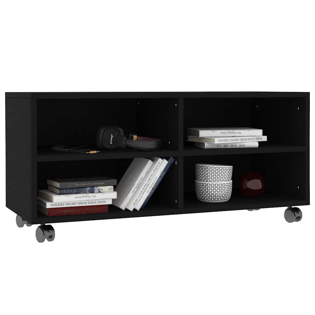 TV ormarić s kotačima crni 90 x 35 x 35 cm konstruirano drvo