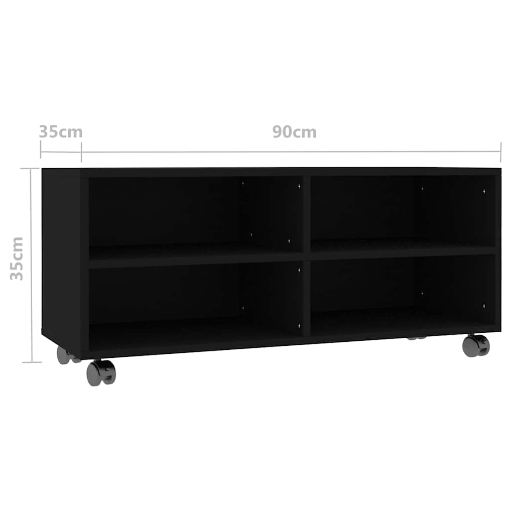 TV ormarić s kotačima crni 90 x 35 x 35 cm konstruirano drvo