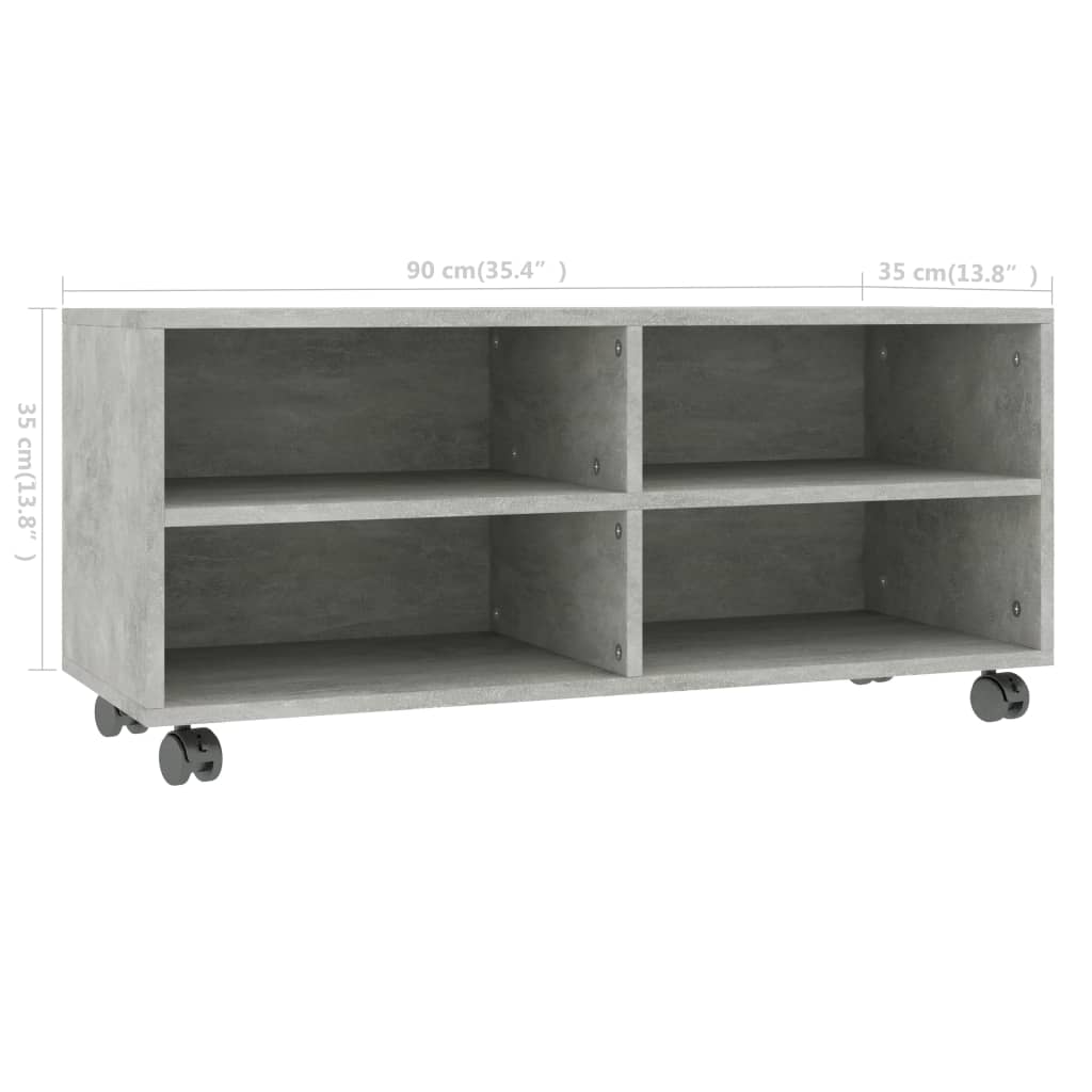 TV ormarić s kotačima boja betona 90x35x35 cm konstruirano drvo