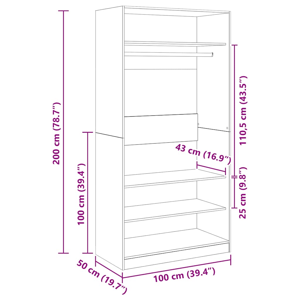 Ormar crni 100 x 50 x 200 cm od konstruiranog drva