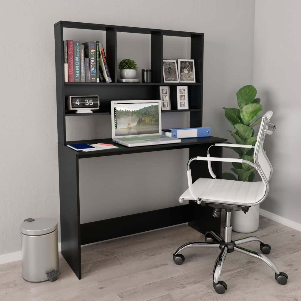 Radni stol s policama crni 110 x 45 x 157 cm od iverice