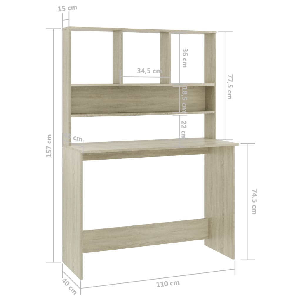 Radni stol s policama boja hrasta sonome 110x45x157 cm iverica