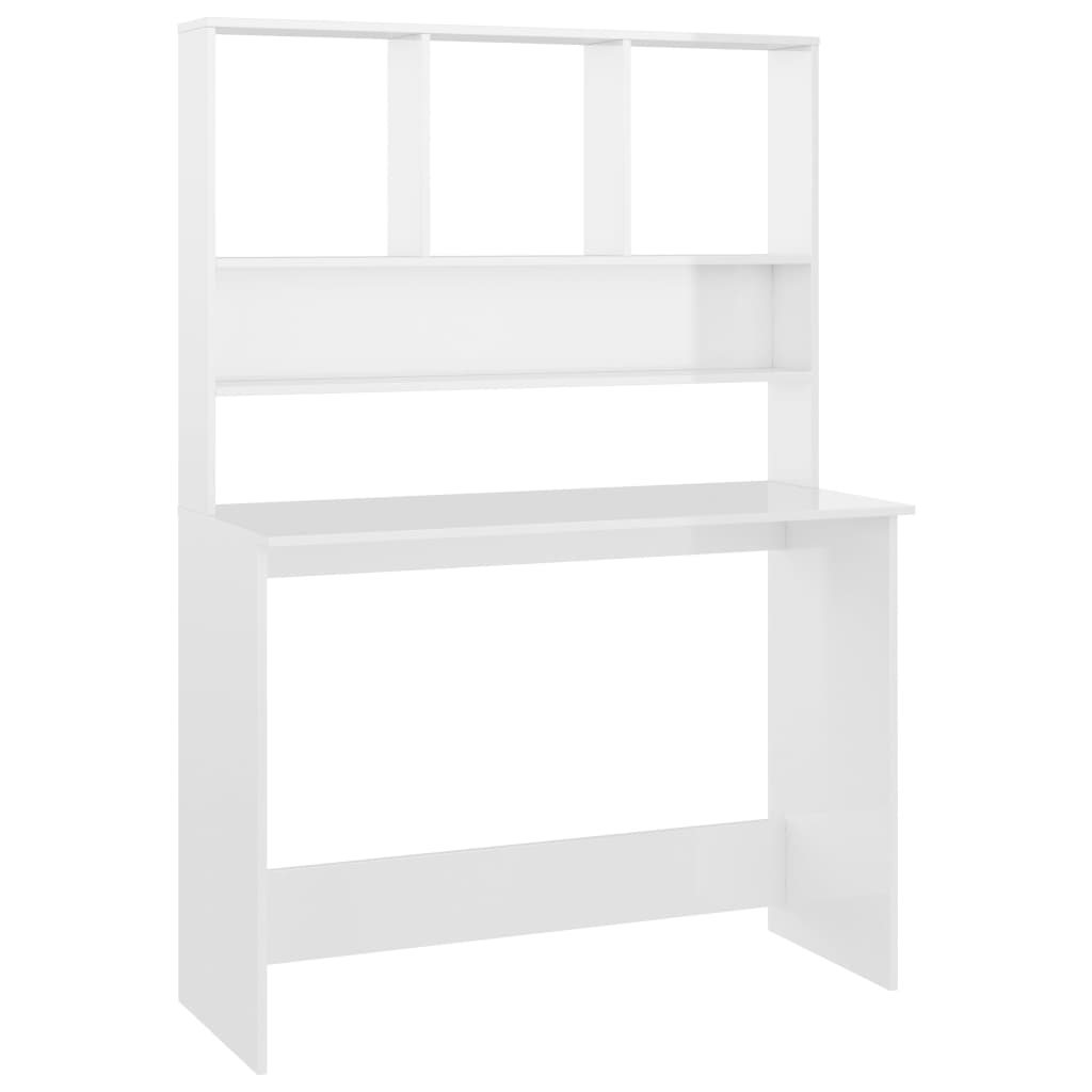 Radni stol s policama visoki sjaj bijeli 110x45x157 cm iverica