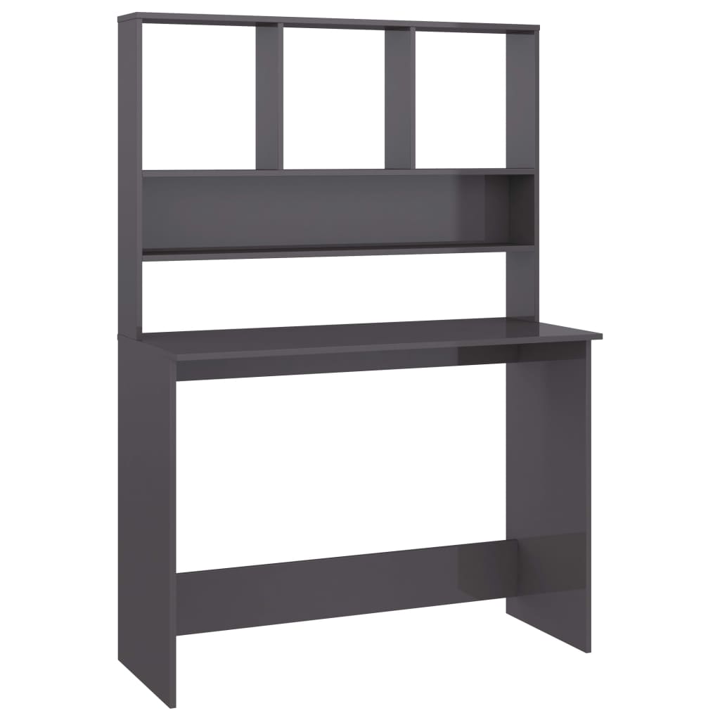 Radni stol s policama visoki sjaj sivi 110x45x157 cm iverica