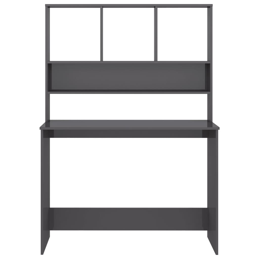 Radni stol s policama visoki sjaj sivi 110x45x157 cm iverica