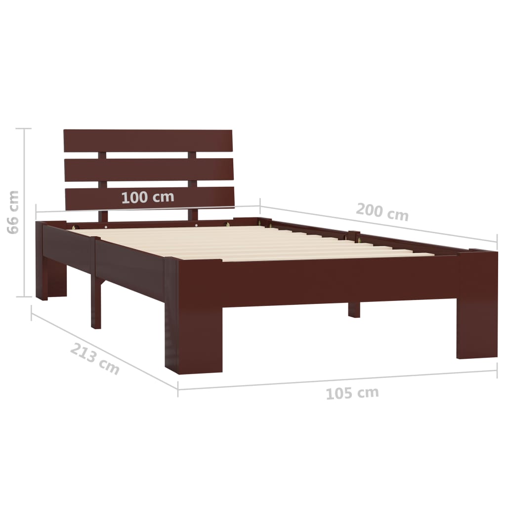 Okvir za krevet od masivne borovine tamnosmeđi 100 x 200 cm