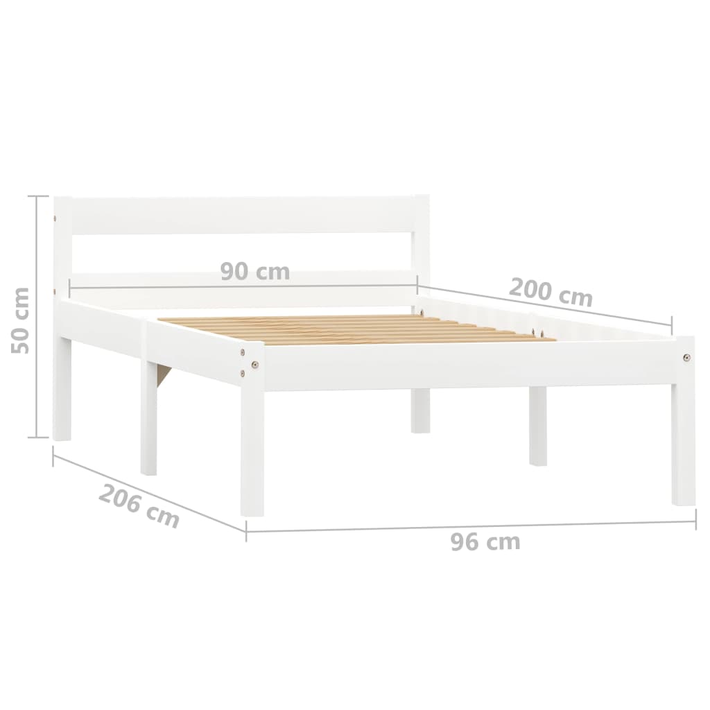 Okvir za krevet od masivne borovine bijeli 90 x 200 cm