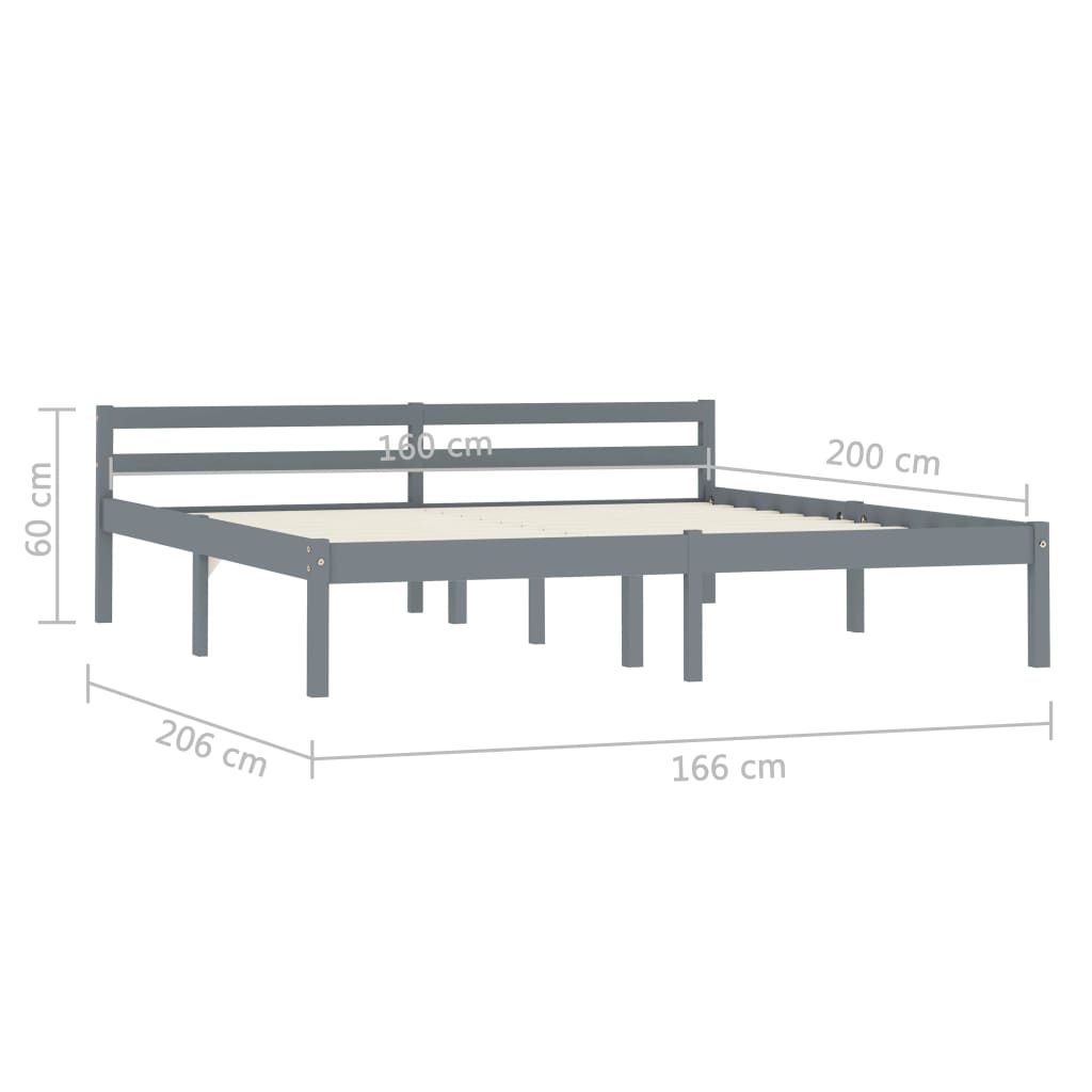Okvir za krevet od masivne borovine sivi 160 x 200 cm