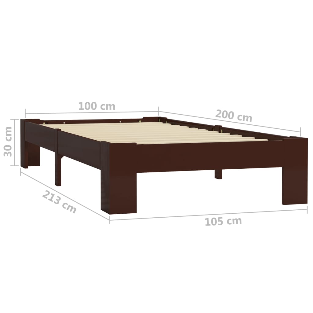 Okvir za krevet od masivne borovine tamnosmeđi 100 x 200 cm