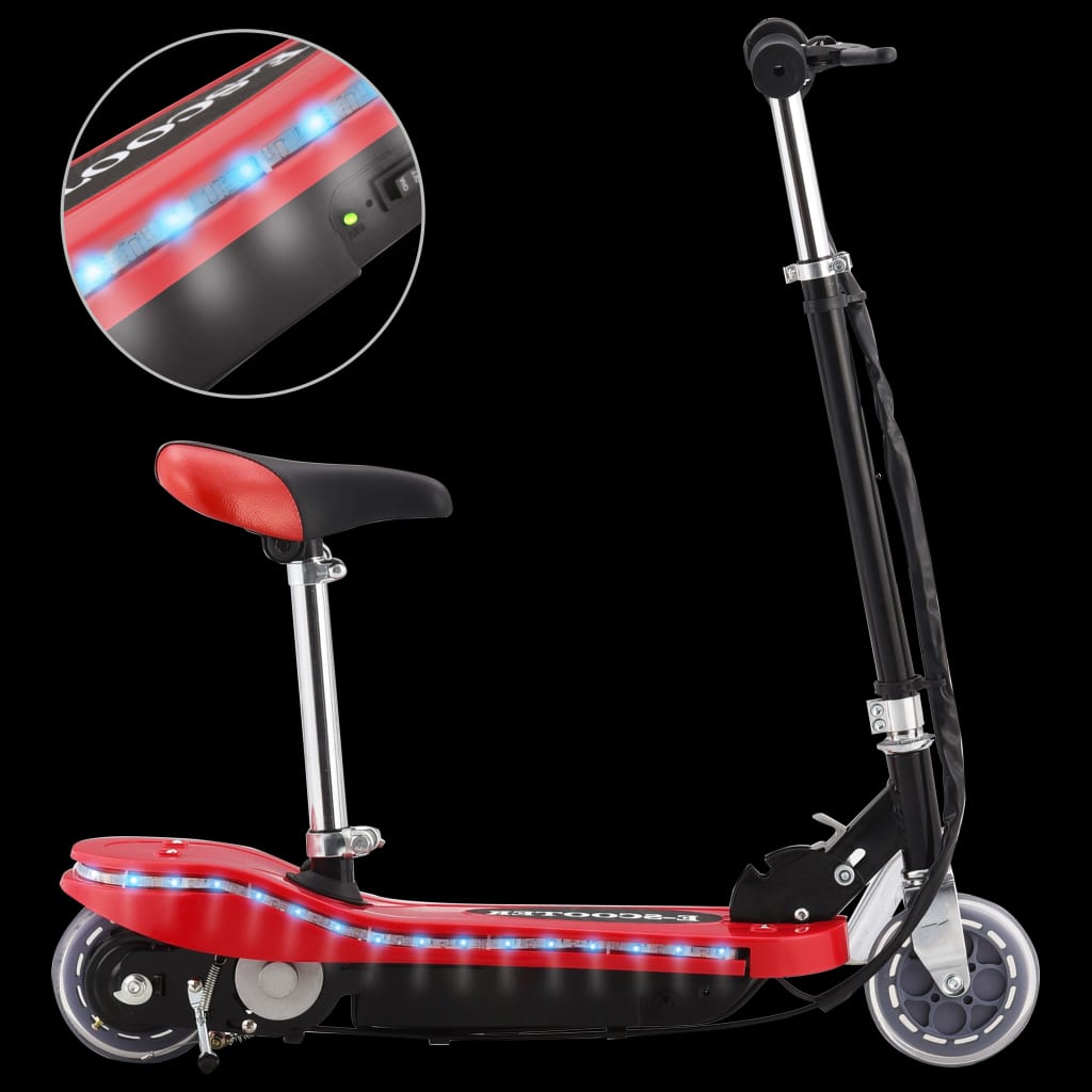 Dječji romobil sa sjedalom i LED svjetlima 120 W crveni