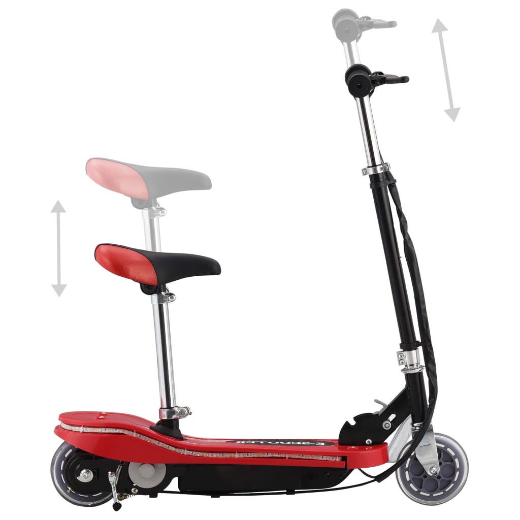 Dječji romobil sa sjedalom i LED svjetlima 120 W crveni