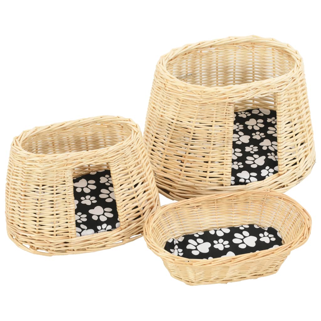3-dijelni set košare za mačke s jastucima 47x34x60 cm prirodna vrba
