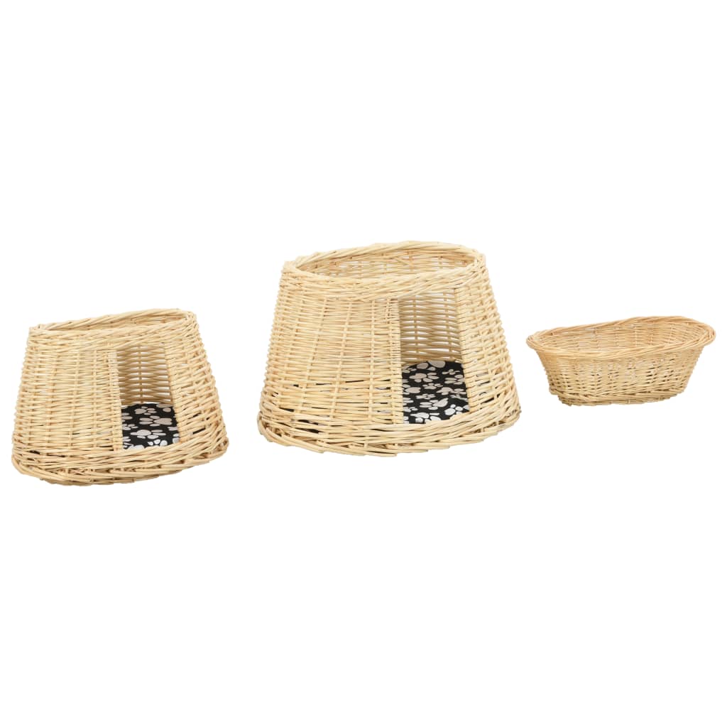 3-dijelni set košare za mačke s jastucima 47x34x60 cm prirodna vrba