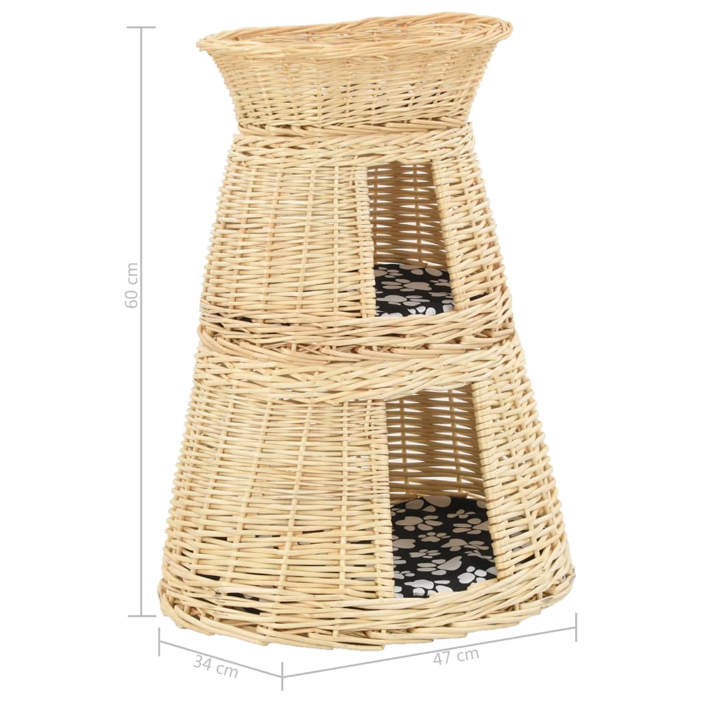 3-dijelni set košare za mačke s jastucima 47x34x60 cm prirodna vrba