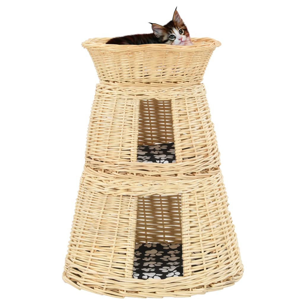3-dijelni set košare za mačke s jastucima 47x34x60 cm prirodna vrba