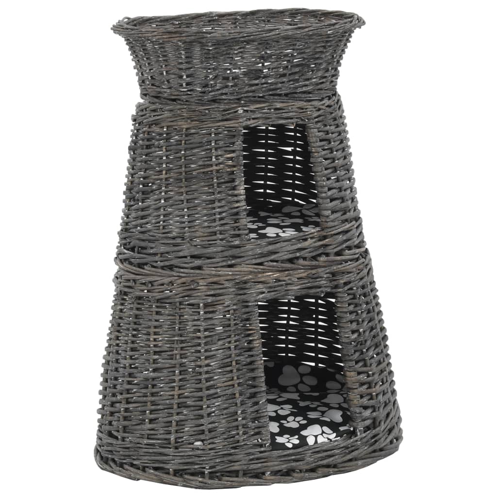 3-dijelni set košara za mačke s jastucima sivi 47x34x60 cm vrba