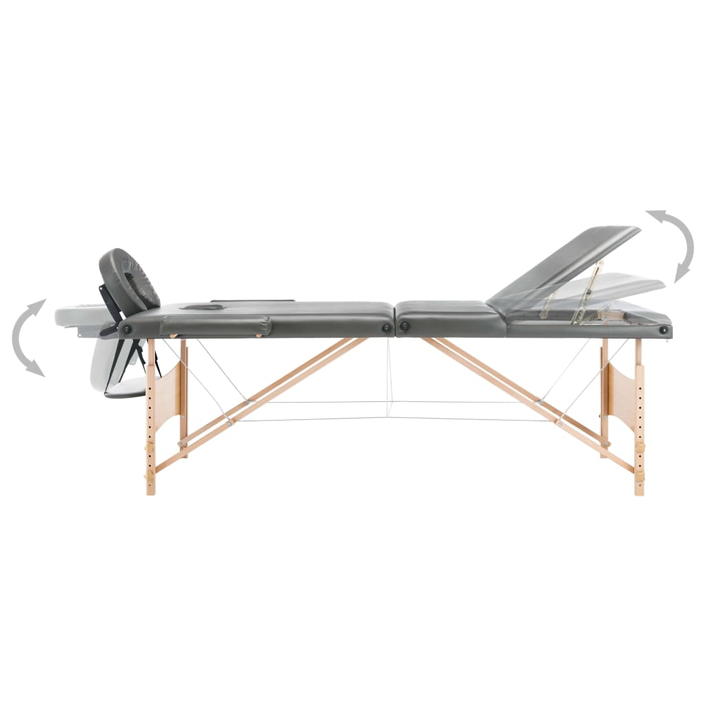 Stol za masažu s 3 zone i drvenim okvirom antracit 186 x 68 cm