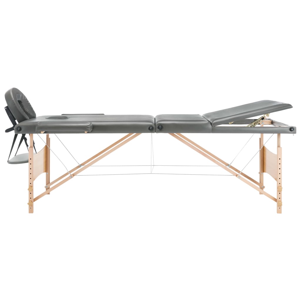 Stol za masažu s 3 zone i drvenim okvirom antracit 186 x 68 cm