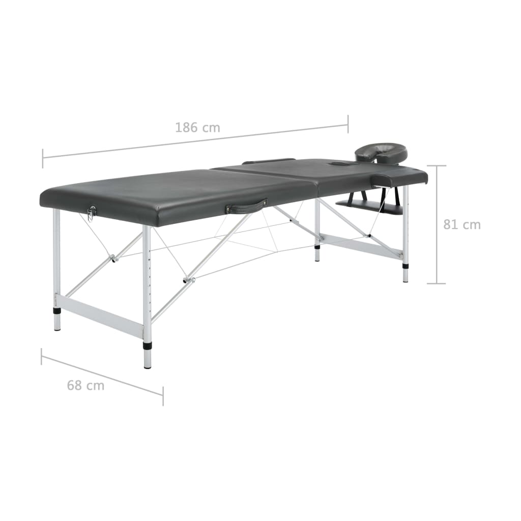 Stol za masažu s 2 zone aluminijski okvir antracit 186 x 68 cm