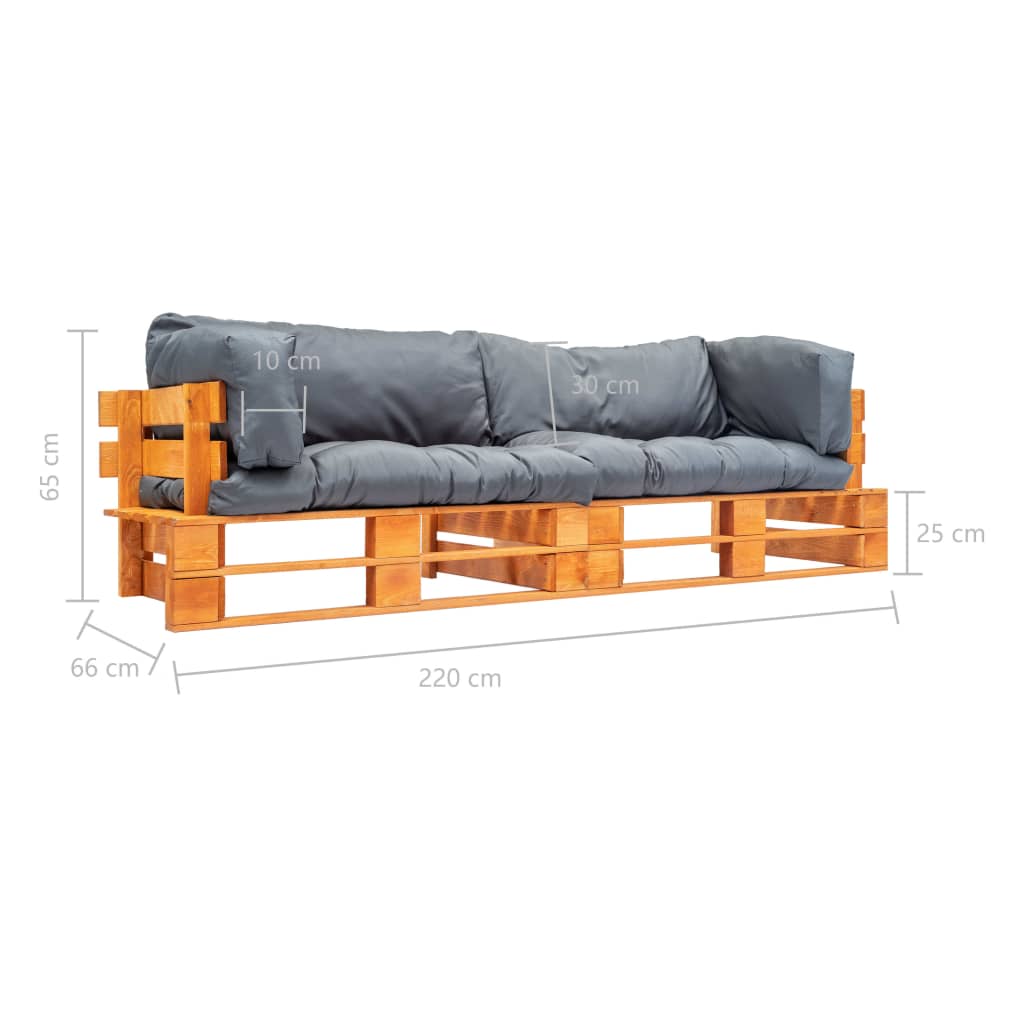 2-dijelni vrtni set sofa od paleta sa sivim jastucima borovina