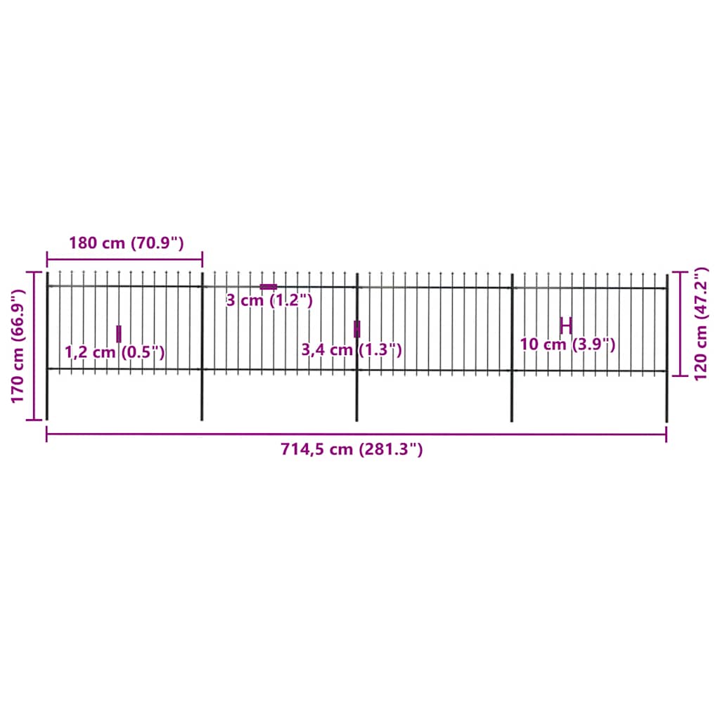 Vrtna ograda s vrhom koplja Čelik 714,5 x 120 cm Crna